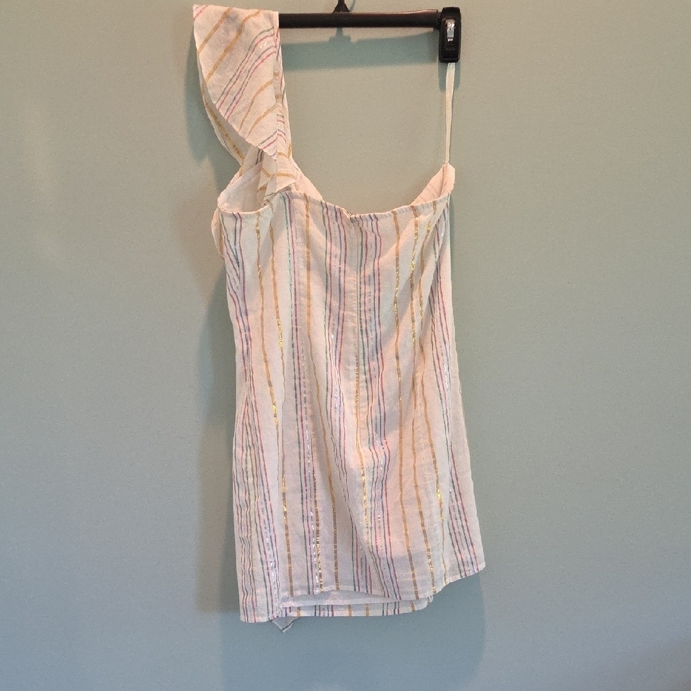 Tularosa Cait Mini Dress Ruffled Marshmallow With Metallic Stripes Size Small - Picture 5 of 14